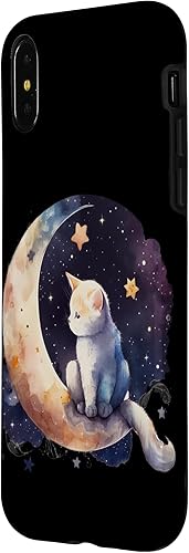 Miniatura 5 de Funda para iPhone 13 con diseño de gato y luna creciente y fases lunares moradas