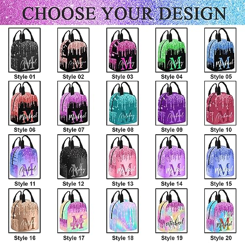 Customize Name Casual School Backpack for Kids, Personalized Deep Pink Glitter Drips with Initial Schoolbag Shoulder Bag Custom Travel Daypack for Students Boys Girls Back School Gifts Picnic3