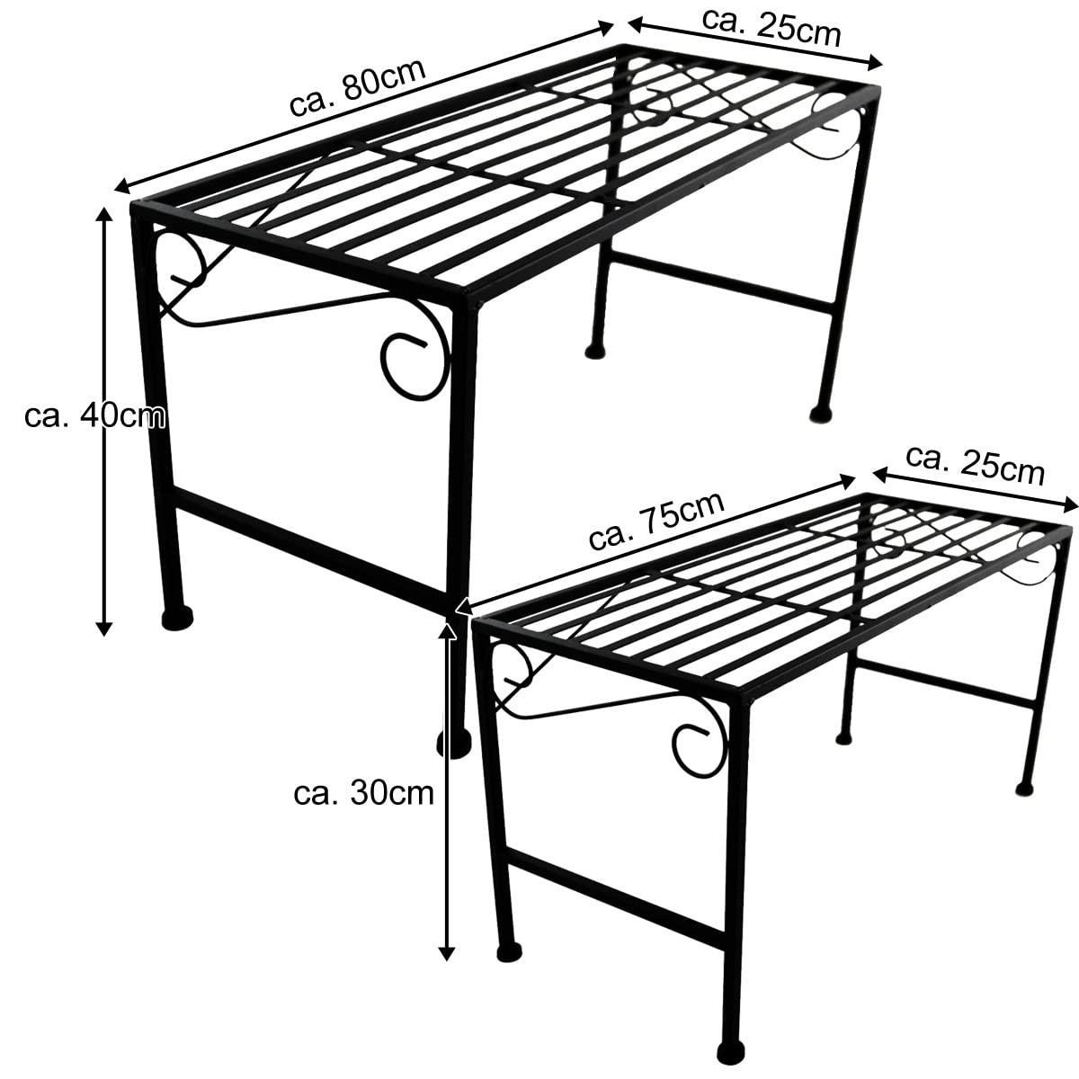 PrimoLiving XL Metall Blumentreppe 2-teilig schwarz - Klappbare 2-stufige Blumenbank Metall-Bank Blumenregal Outdoor Indoor Pflanzenständer Zwei Teile Pflanzenregal für Balkon Terrasse Garten P-14943
