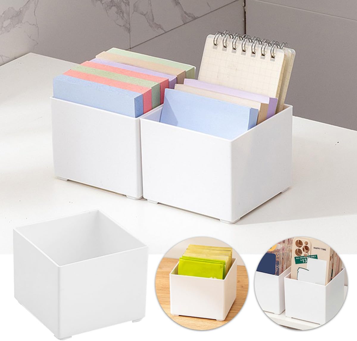 White Plastic Note Pad Dispenser for Office Desktop with Smooth Edges and Stylish Design, Easy to Clean Memo Pad Holder to Keep Workspace Tidy and Organized