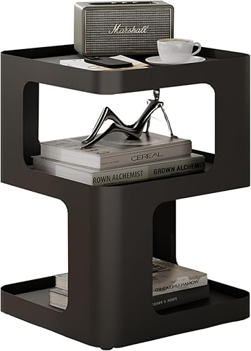 Miniatura 4 de Mesa auxiliar moderna, mesita de noche de metal, mesas auxiliares de 3 niveles con almacenamiento, mesita de noche para espacios pequeños, sala de