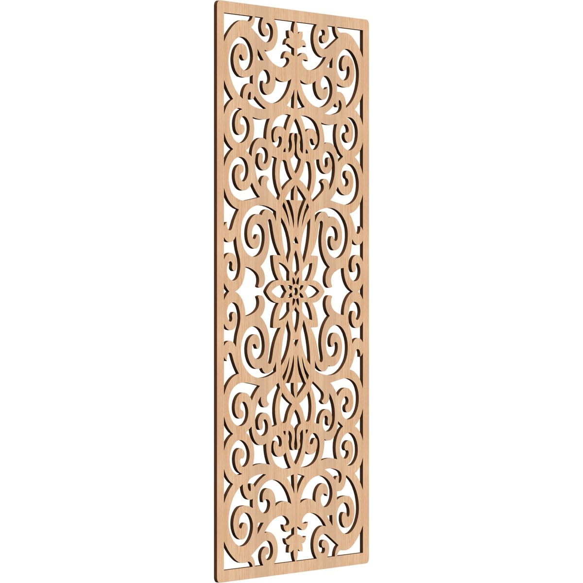 27 3/8"W x 69 3/8"H x 3/8"T Buel Decorative Fretwork Wood Wall Panels, Hickory