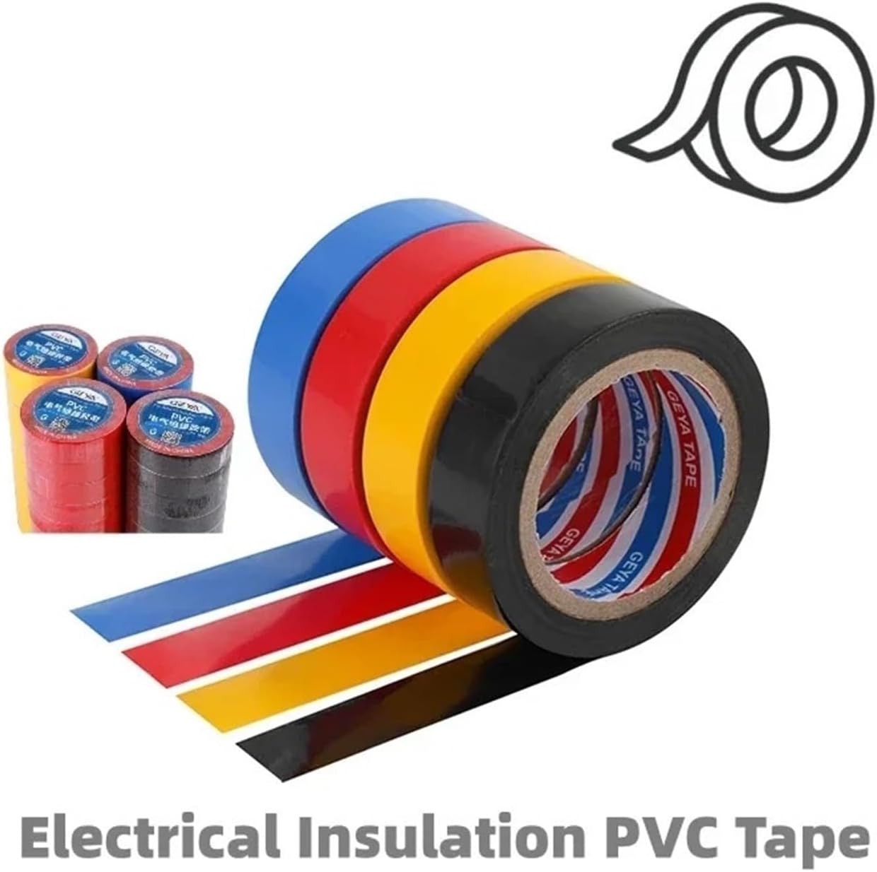 PVC Insulation Tape Electrical Tape Ultra-Adhesive PVC Waterproof Tape 1 Roll of 10 Meters Black Red Blue Yellow(70A,4 Roll)