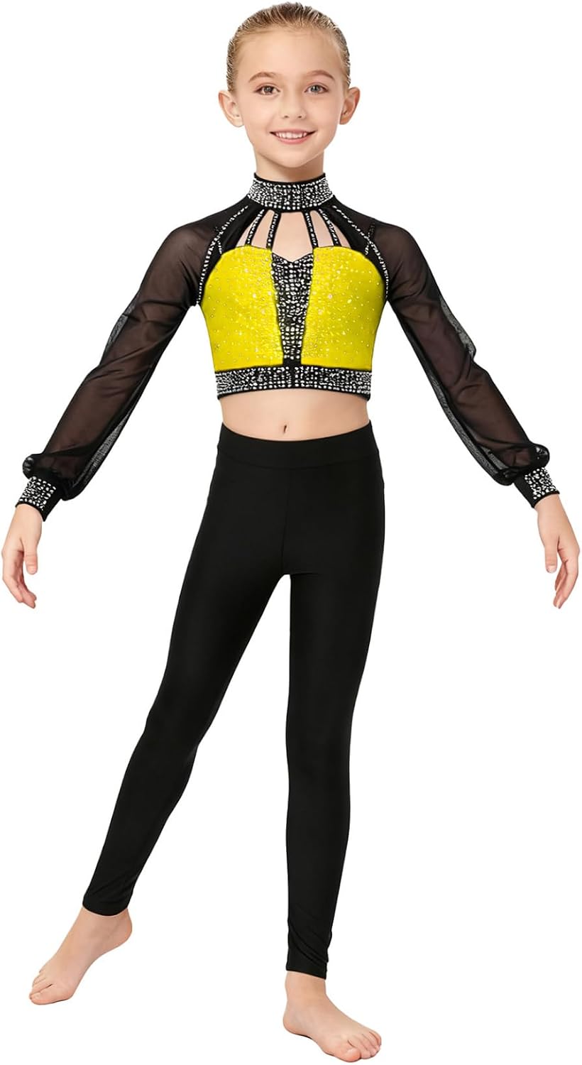 Loyan Children Girls 2-Piece Dance Workout Jazz Hip Hop Dancewear Crop Top with Leggings Athletic Sports Tracksuit