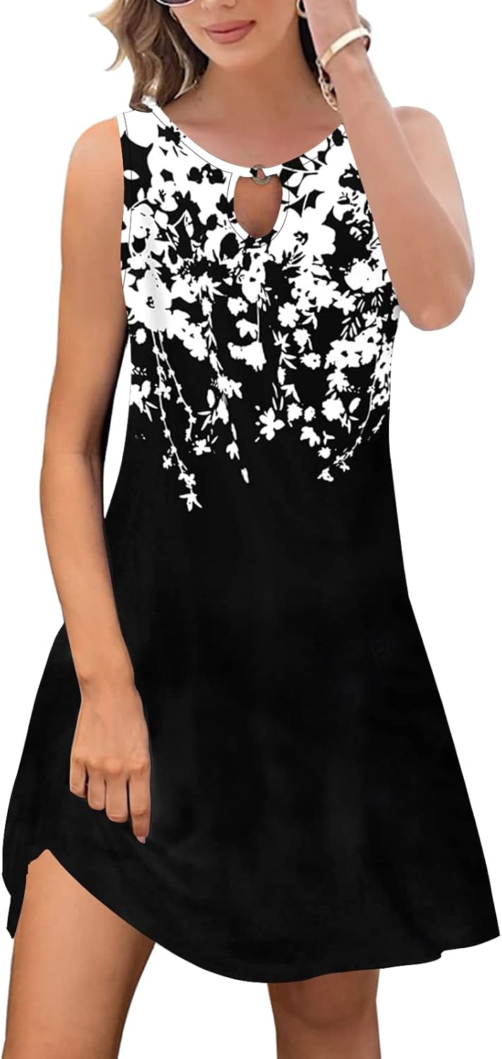 ETCYY Summer Dresses for Women 2026 Trendy Boho Floral Print Beach Cover Up Casual Spring Sleeveless Sundresses