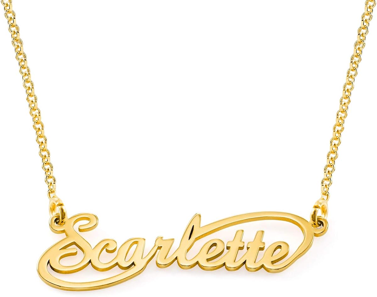 Collar con nombre personalizado para mujer – Collar con placa de identificación personalizada en estilos de fuente tipográfica, cursiva, en bloque y moderna, plata de ley, chapada en oro, chapada en oro rosa, oro amarillo macizo de 10 quilates o 14 quilates