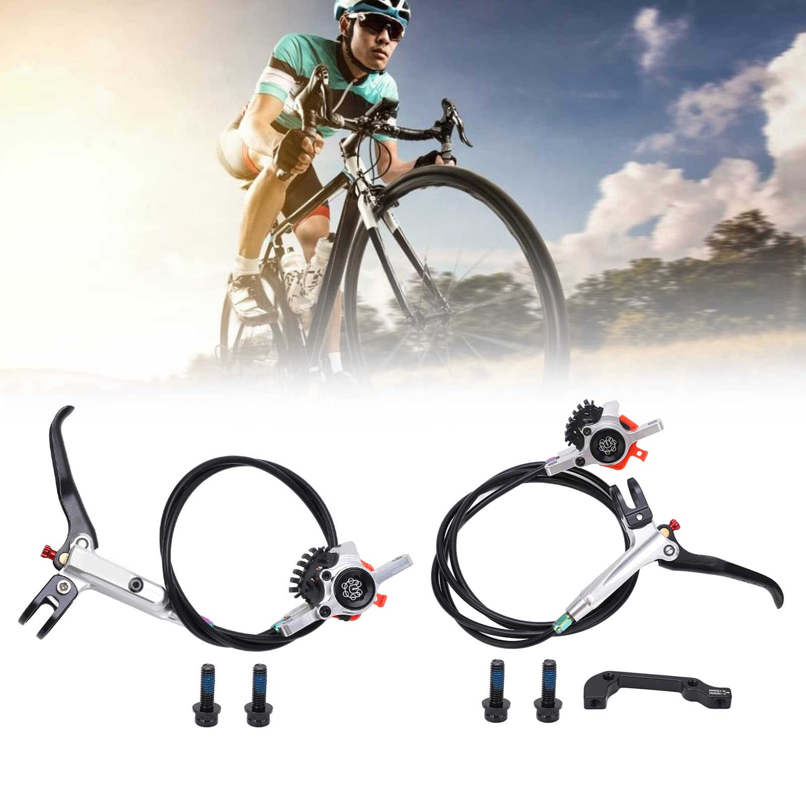 Meijun Bicycle Disk Brake Set non glisser Ligne arrière avant Tiler les étriers de frein hydraulique accessoire (Argent)