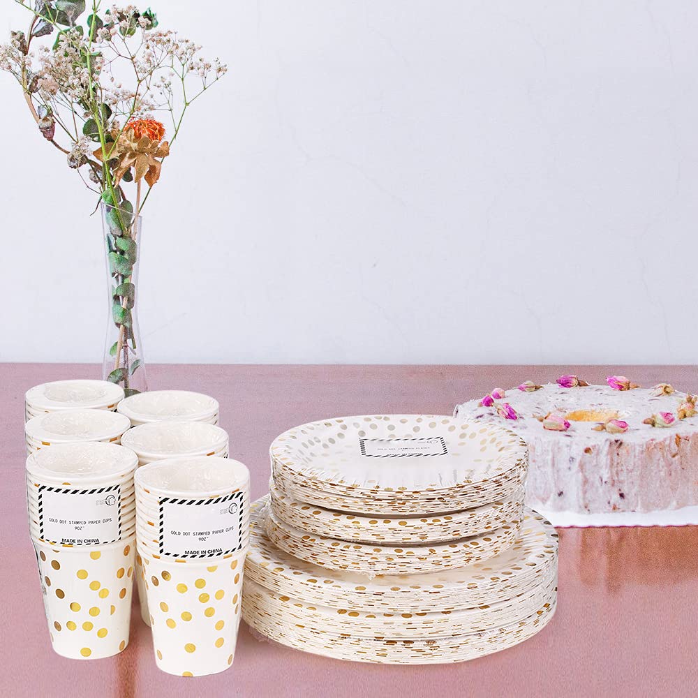 180pcs jednorazowe kubki papierowe Zestaw Golden Polka Dot Drinkware naczyń do zgromadzeń Wesela DIY Projekty