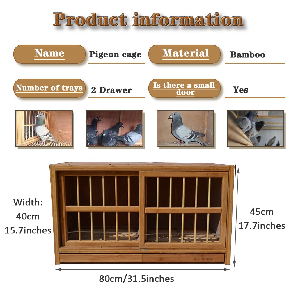 Jaula de Pájaros, Jaula para Palomas con Puerta Corredera de Bambú Grande de 31,5 Pulgadas, Caja Nido para Palomas al Aire Libre con Bandeja Extraíble, Pajarera ​Resistente y Fácil de Limpiar