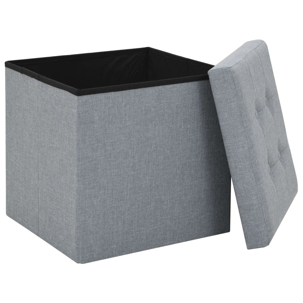 Genérico Taburetes almacenaje Plegables 2 uds Lino sintético Gris Claro,Sillas,Taburetes y sillas plegables-247080