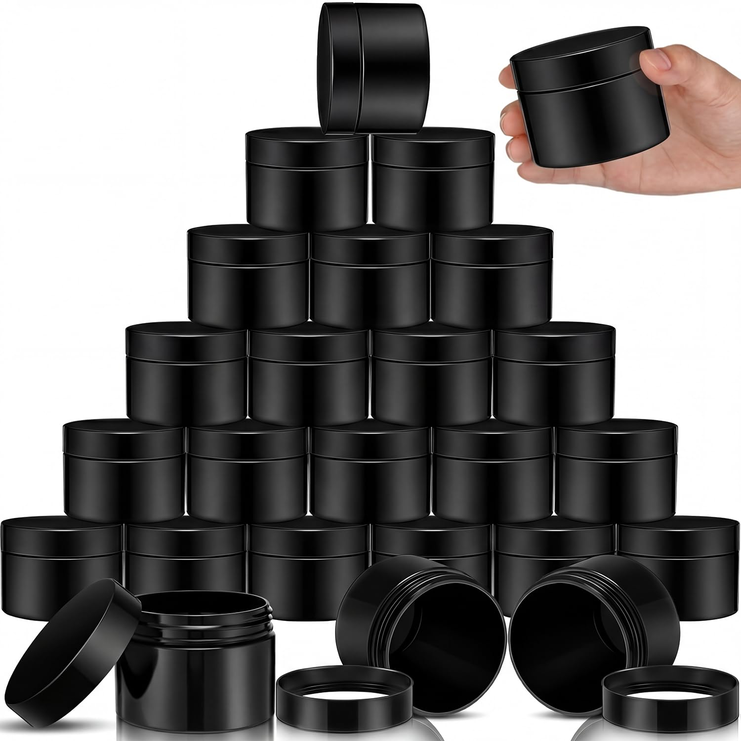 SATINIOR 24 Pieces Clear Plastic Jars with Lids, Black, 6 oz