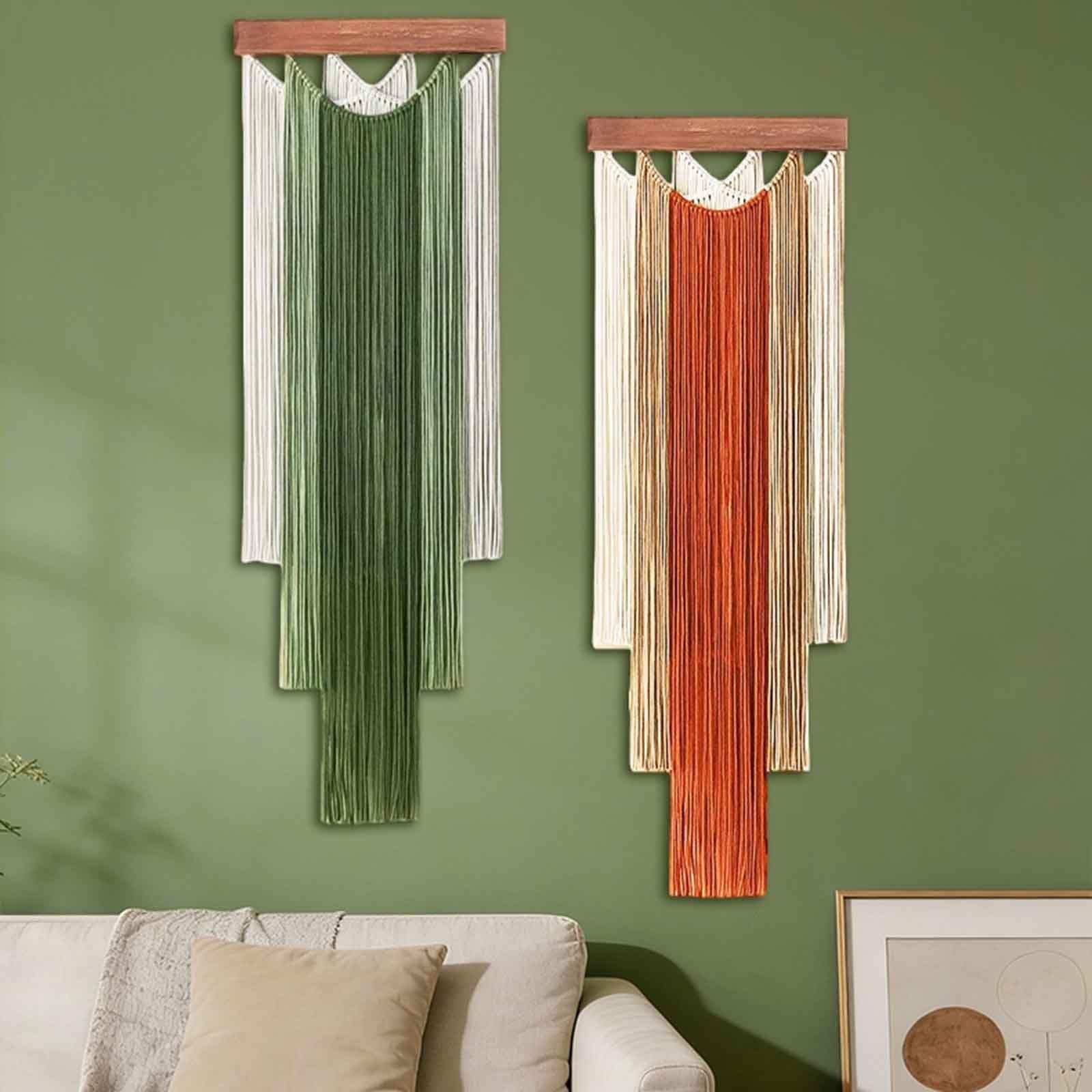 Makramee Wandbehang Böhmisches Chic Gewebter Wandteppich Handgefertigt, Gewebt, Traumfänger Mit Quaste, Für Schlafzimmer Wohnzimmer Wohnung Wand Vorhang Deko(Green)