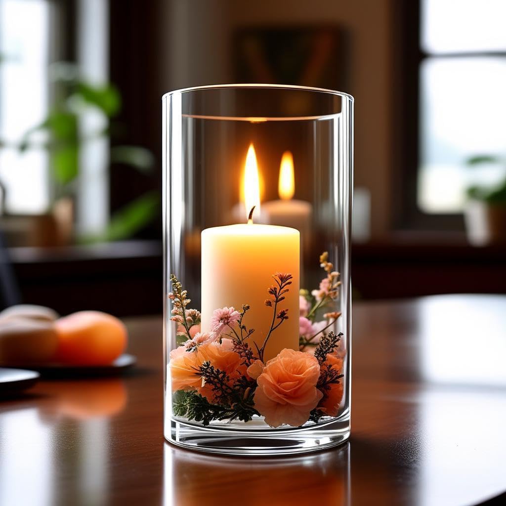 CYS EXCEL (H:12" D:6") Large Cylinder Clear Glass Vase for Wide Bouquet Flower Vase Centerpieces Display Hurricane Floating Candle Holder - Image 4