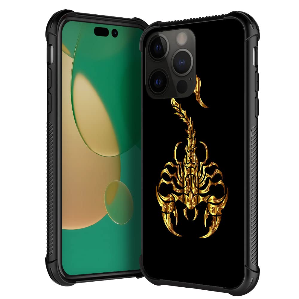 TnXee Case Compatible with iPhone 14,Golden Scorpion 14 Cases for Boys/Men,Fashoin Design Four Corners Shock Absorption Non-Slip Stripe Soft TPU Bumper Frame Case Compatible with iPhone 14 6.1 inch