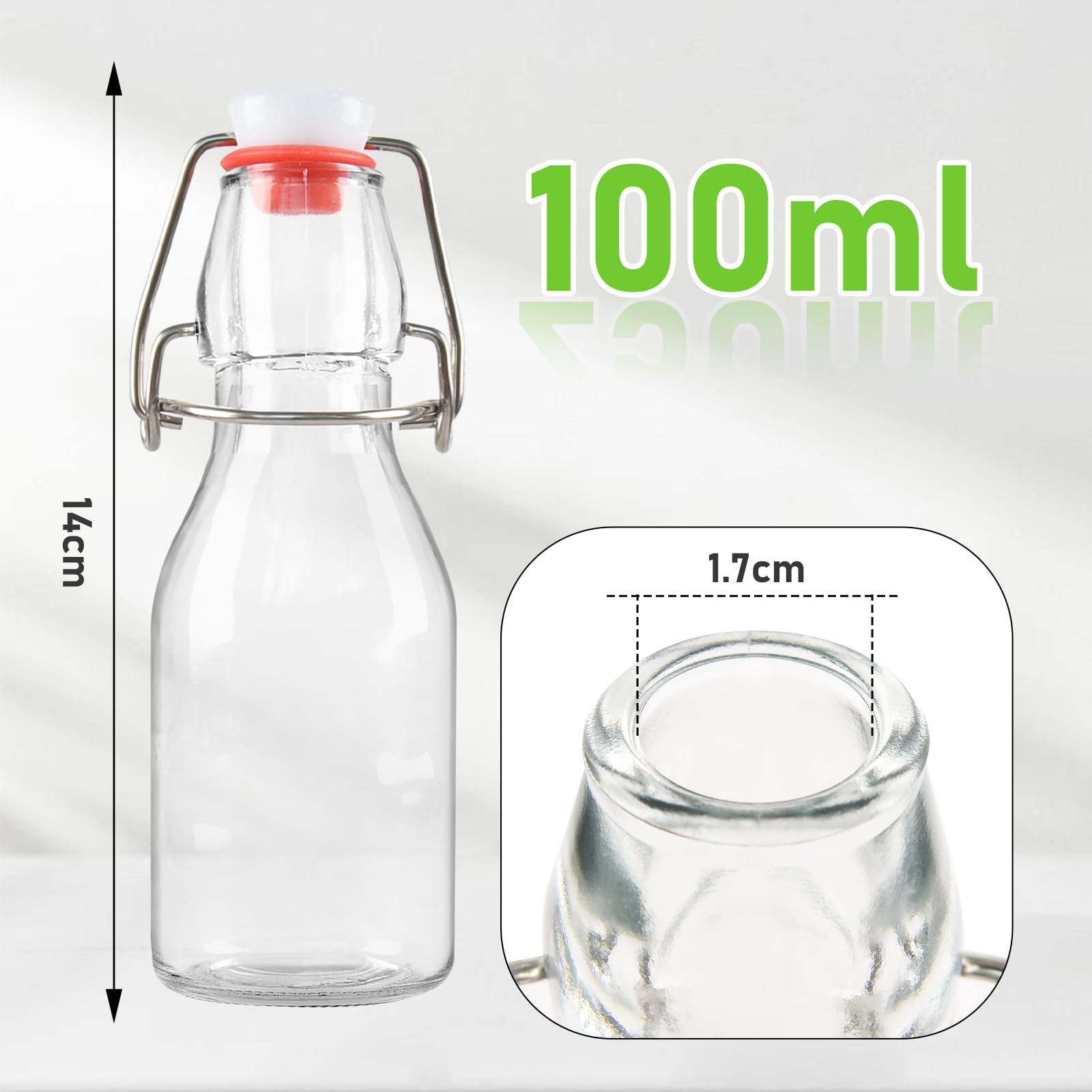 10 Stück Glasflaschen 100ml mit Bügelverschluss, Bügelflaschen Zum Befüllen, Kleine Flaschen Zum Befüllen, Glasflaschen für Öl, Essig, Saft, Limonade, Eierlikör, Sirup