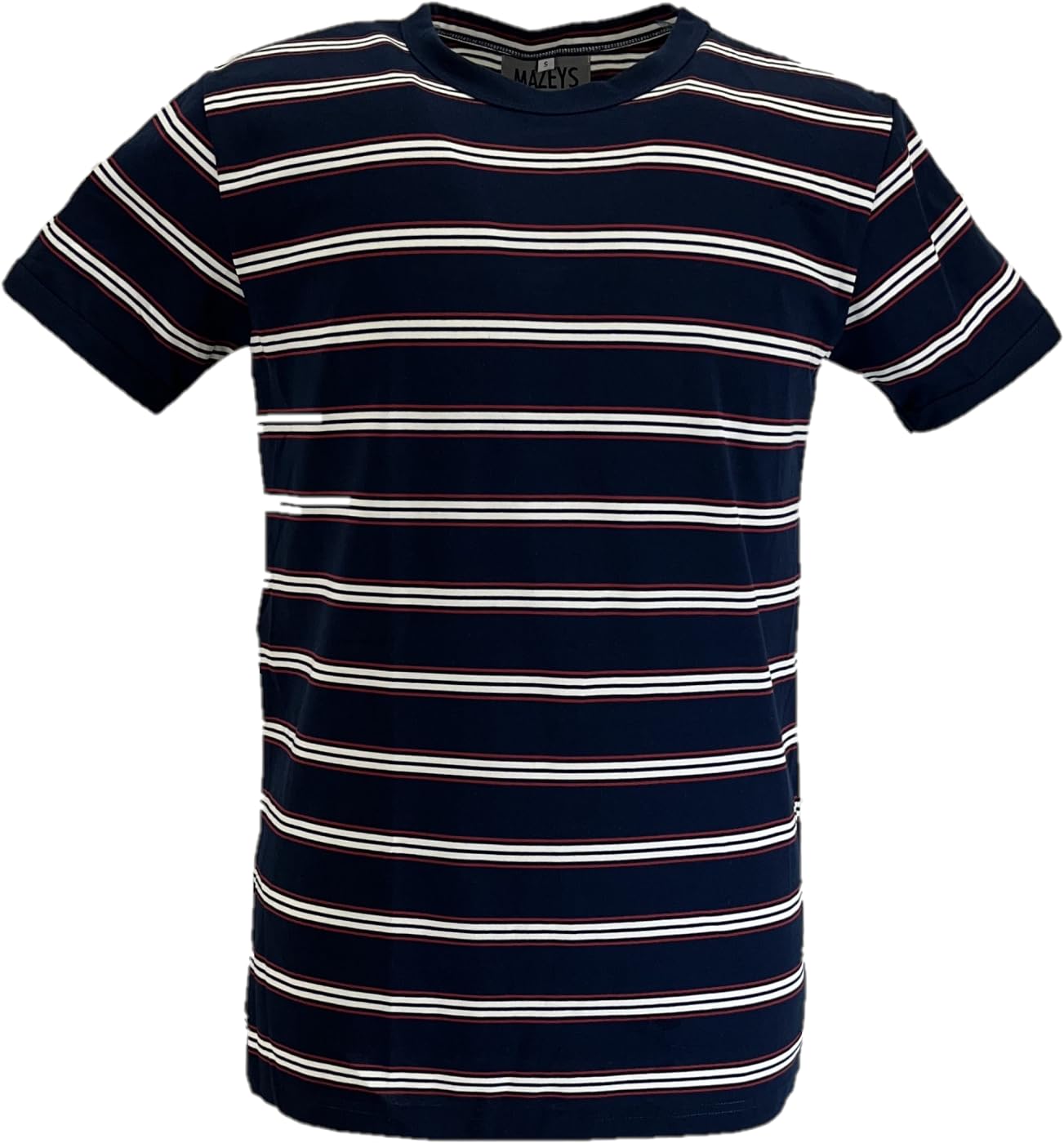 Mazeys Mens Retro Indie 60s Striped Cotton T Shirt (UK, Alpha, XL, Regular, Regular, Navy)