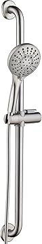 BRIGHT SHOWERS Slide Bar Shower Set with Handheld Shower Head, ADA-Compliant Stainless Steel Grab Bar, Adjustable Height and 69-Inch Hose, Brushed Nickel
