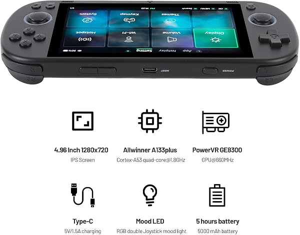 Console de Jeu Rétro Portable de 64 Go, écran Clair de 4,96 Pouces, Console de Jeu Vidéo Portable pour Les Fans de Jeux Vidéo Rétro (Noire) - 2