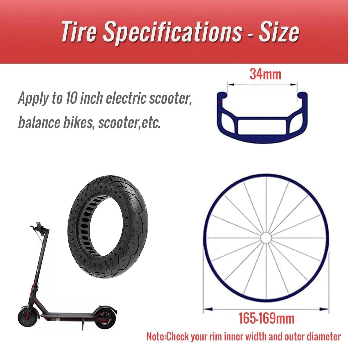 10x2.125 Bicycle Solid Tire, CATAZER Honeycomb Rubber Solid Tire High-Elasticity Shock Absorption Tires for 10 Inch Electric Scooter E-Bike