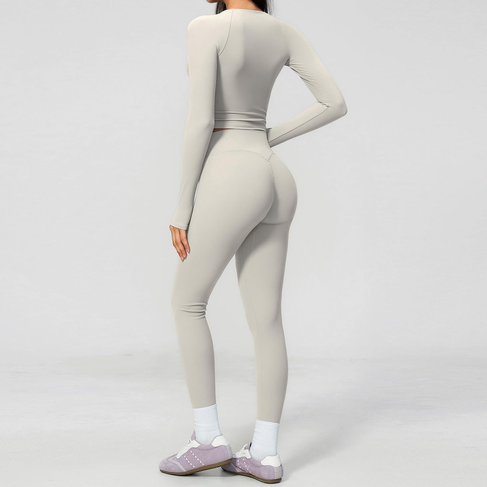 Tuta sportiva da donna, 2 pezzi, a maniche lunghe, per jogging, allenamento, traspirante, a vita alta, per yoga, per il tempo libero