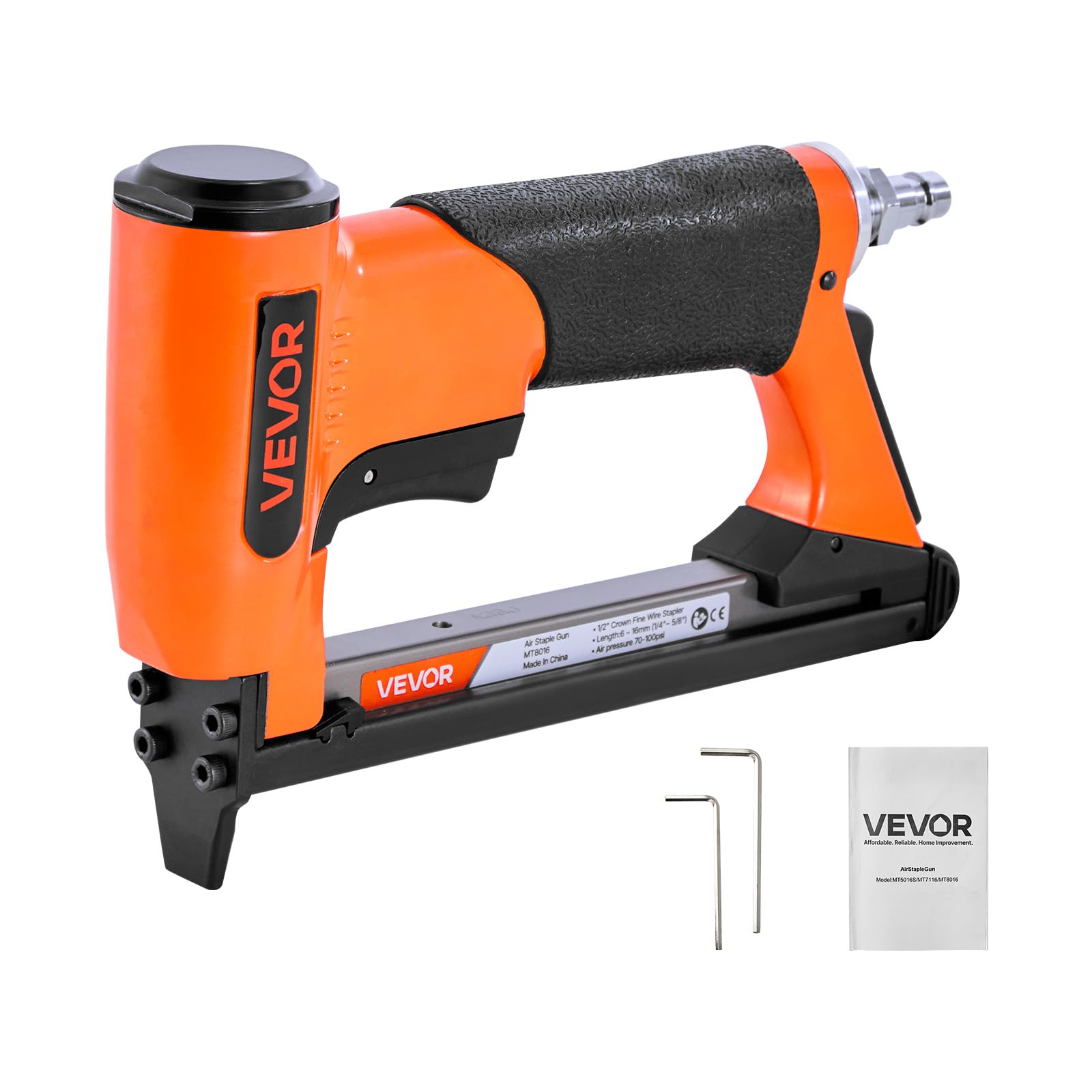 VEVOR Graffettatrice Pneumatica, per Tappezzeria Calibro 21 per Punti Metallici a Filo Sottile Serie 80, Corona da 12,8 mm, Caricamento Massimo di 150 Pezzi, Spillatrice Pneumatica per Tappezzeria