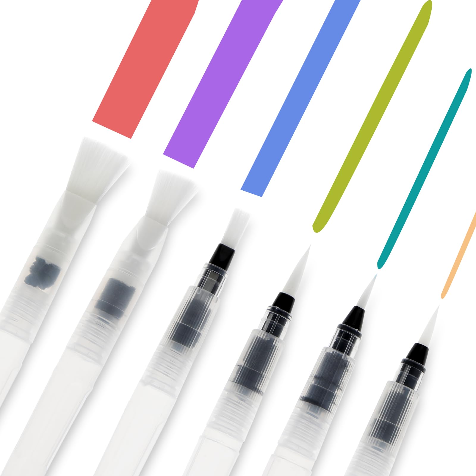 Thinp Water Brush Pen, 6 Pieces Watercolour Brushes with 1 Syringe