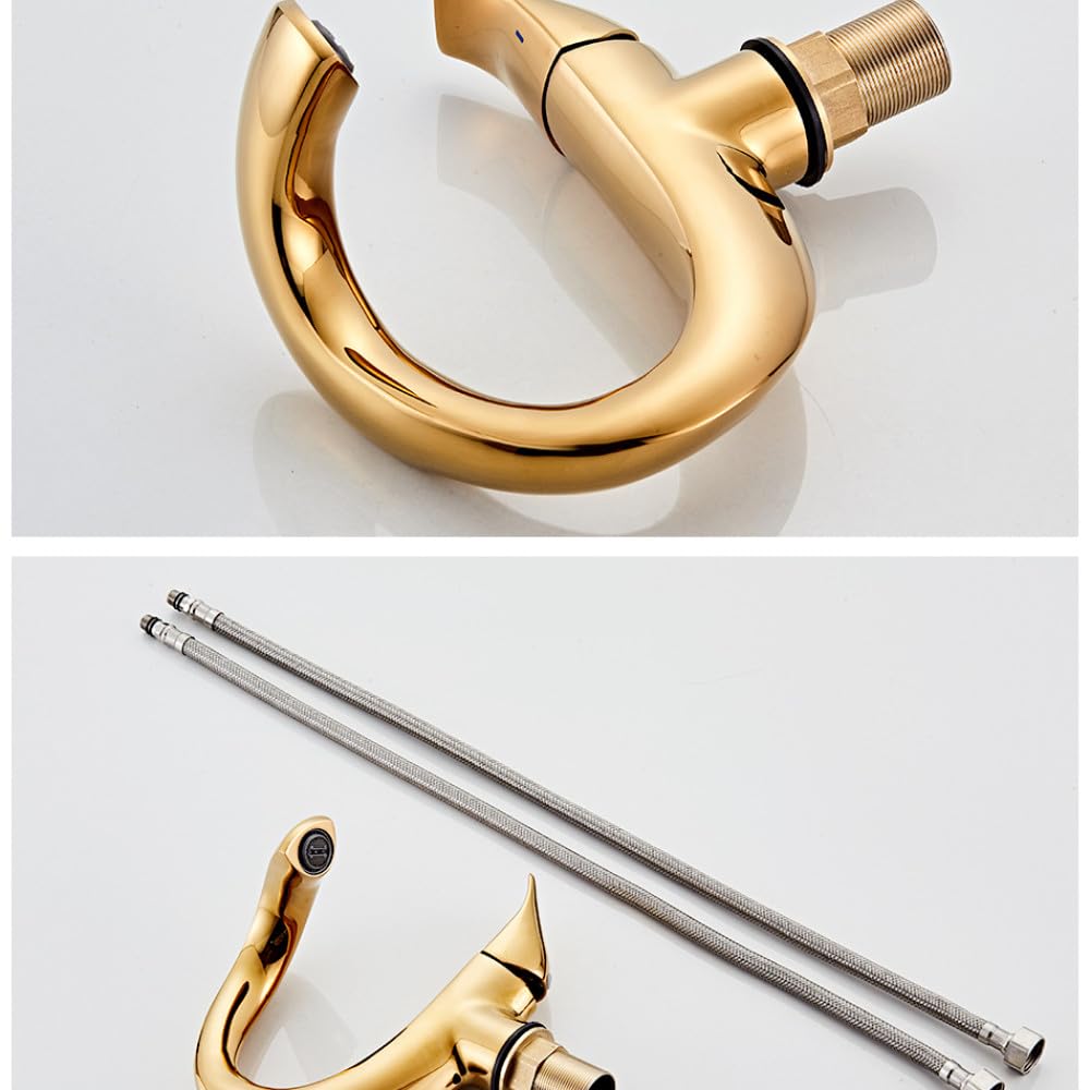 Waschtischarmaturen, Wasserfall-Badezimmer-Wasserhahn, Einhand-Waschtisch-Mischbatterie, Bad, antiker Wasserhahn, Messing-Waschbecken, Gold, CHINA