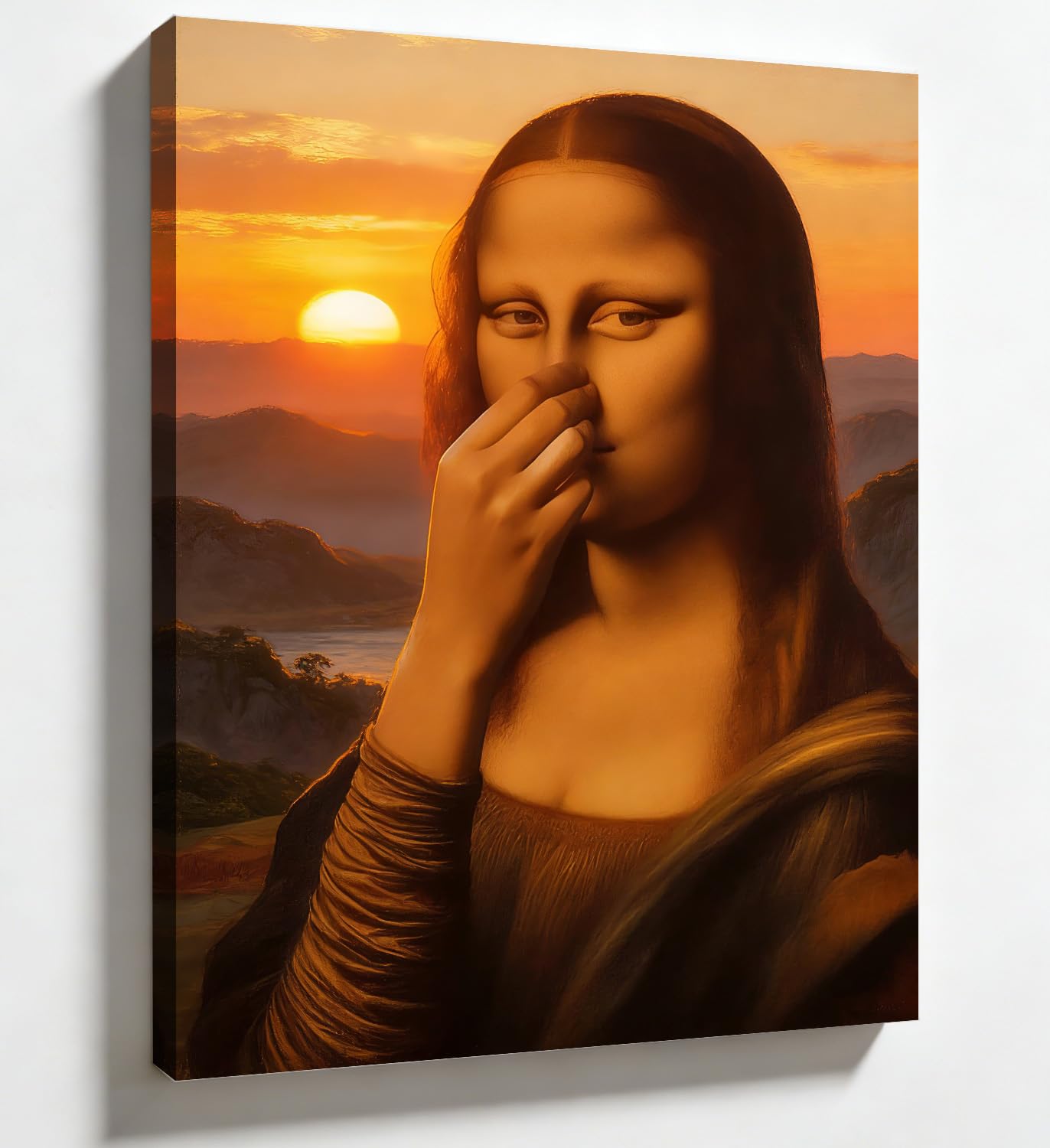 PIGPIGFLY Mona Lisa in Toilet Parody Poster - 30x40cm Framed Canvas Wall Art, Satirical Bathroom Decor, Funny Classic Art Remix โ image 1