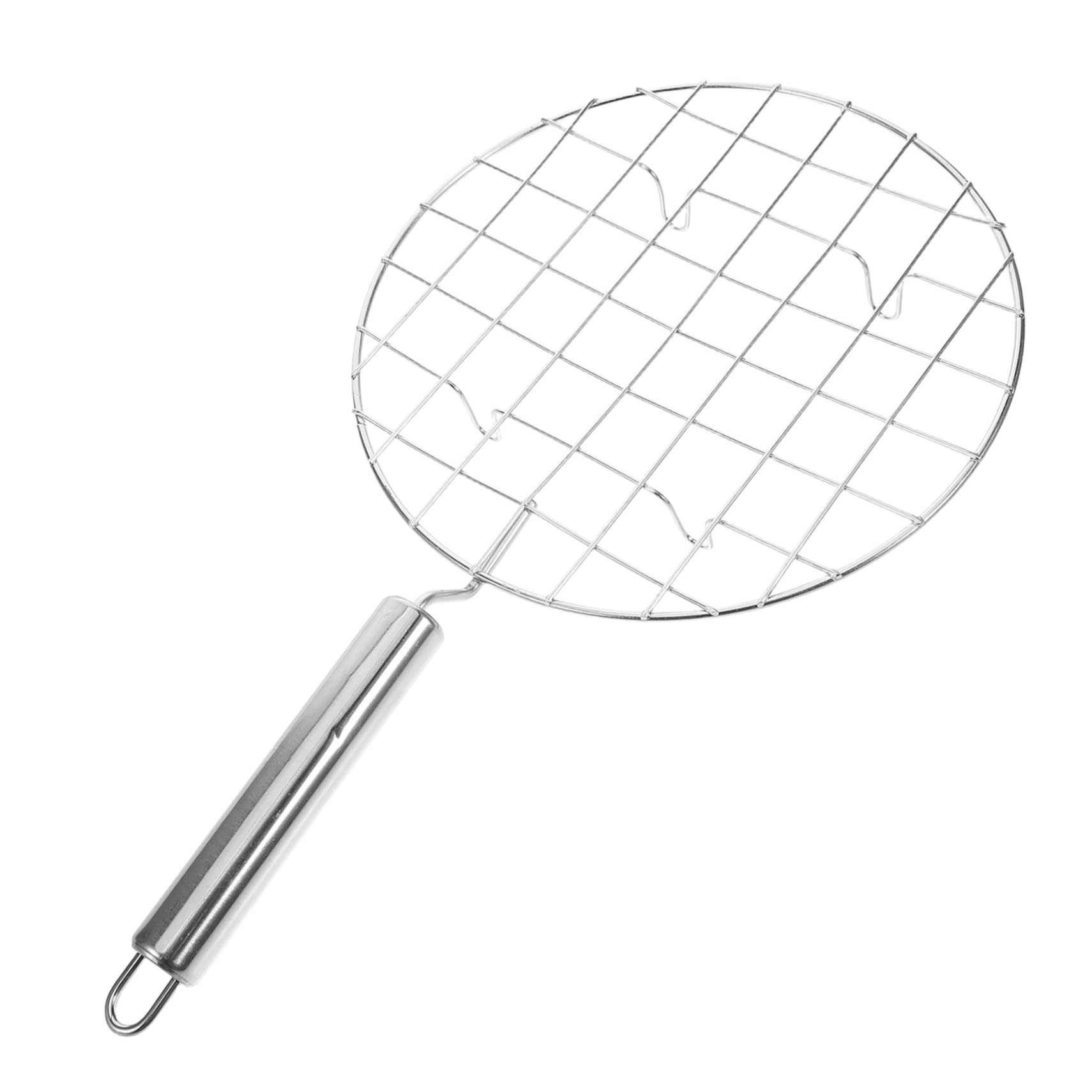 BRIGHTFUFU Round Grill Liner BBQ Grill Topper Net Stainless Steel Handle Fish Meat Compact Camping Tool