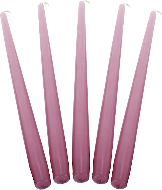 Deli Supplies Dinner Party Christmas Table Decor Bistro Candles Non Drip Tapered 9 24cm Tall Taper Candle 7 Hour Burn Time Smokeless and Dripless Quality Wax (Old Rose / Pink, 5)
