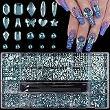 EBANKU 3100pcs Blue Rhinestones for Nail Crystals Diamonds Flatback Nail Gems Nail Art Rhinestones D