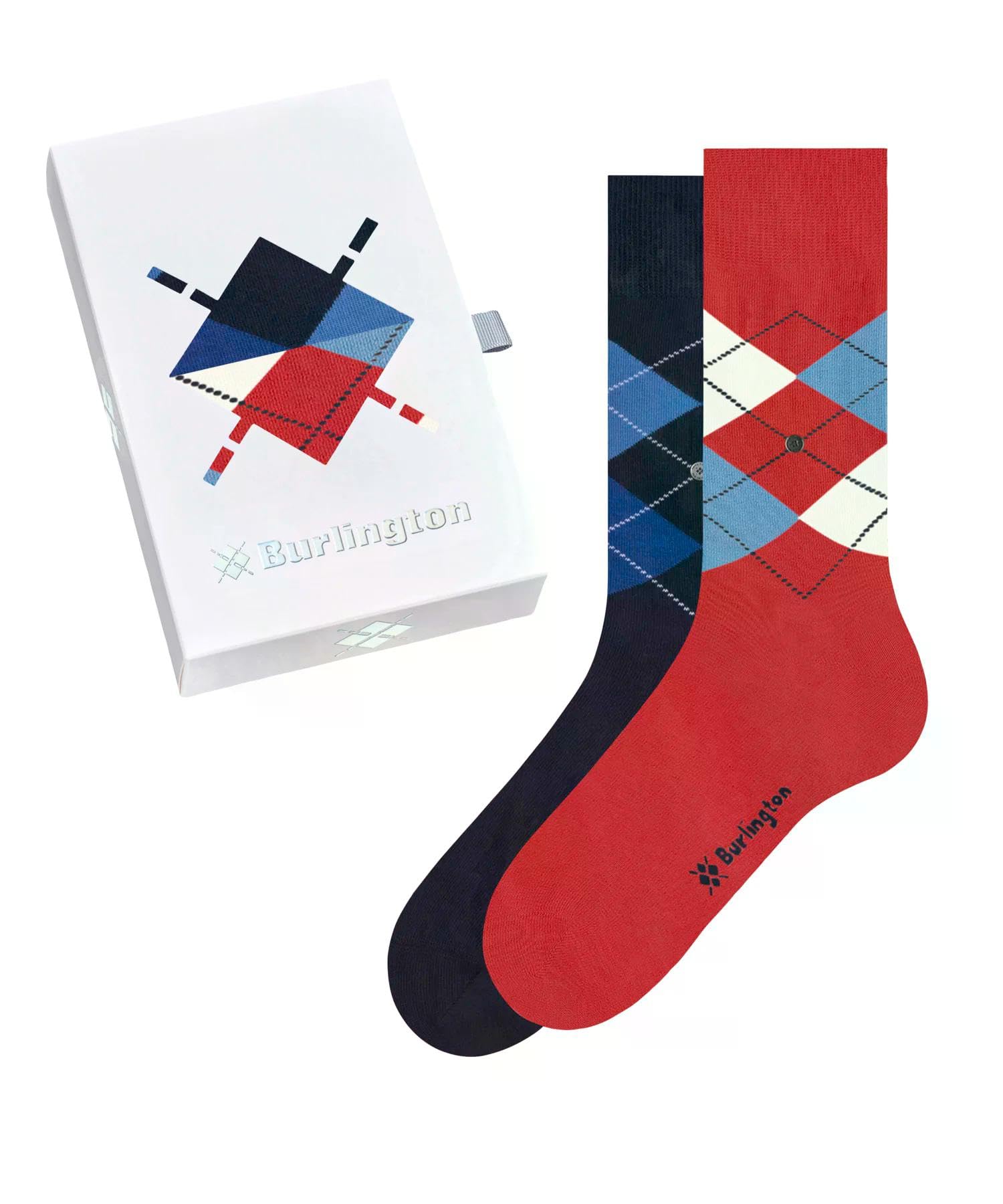 Burlington Men's Basic Gift Box M So Cotton Patterned Socks 2 Pairs, Blue Red Mix 0059, 6.5-11