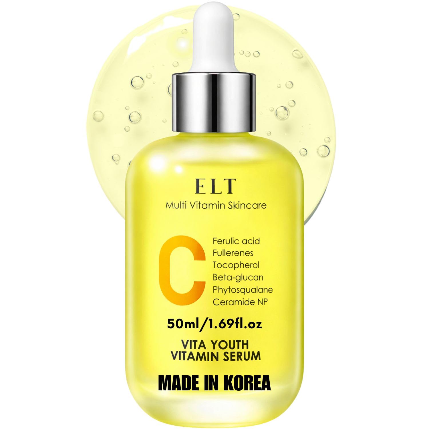 ELT Vita Youth Vitamin C Face Serum 1.69fl.oz.(50ml) -Korean Ferulic Acid, Beta-Glucan - Skin Brightening, Anti-Aging, Dark Spot Remover - K-Beauty Skincare (Pack of 1)