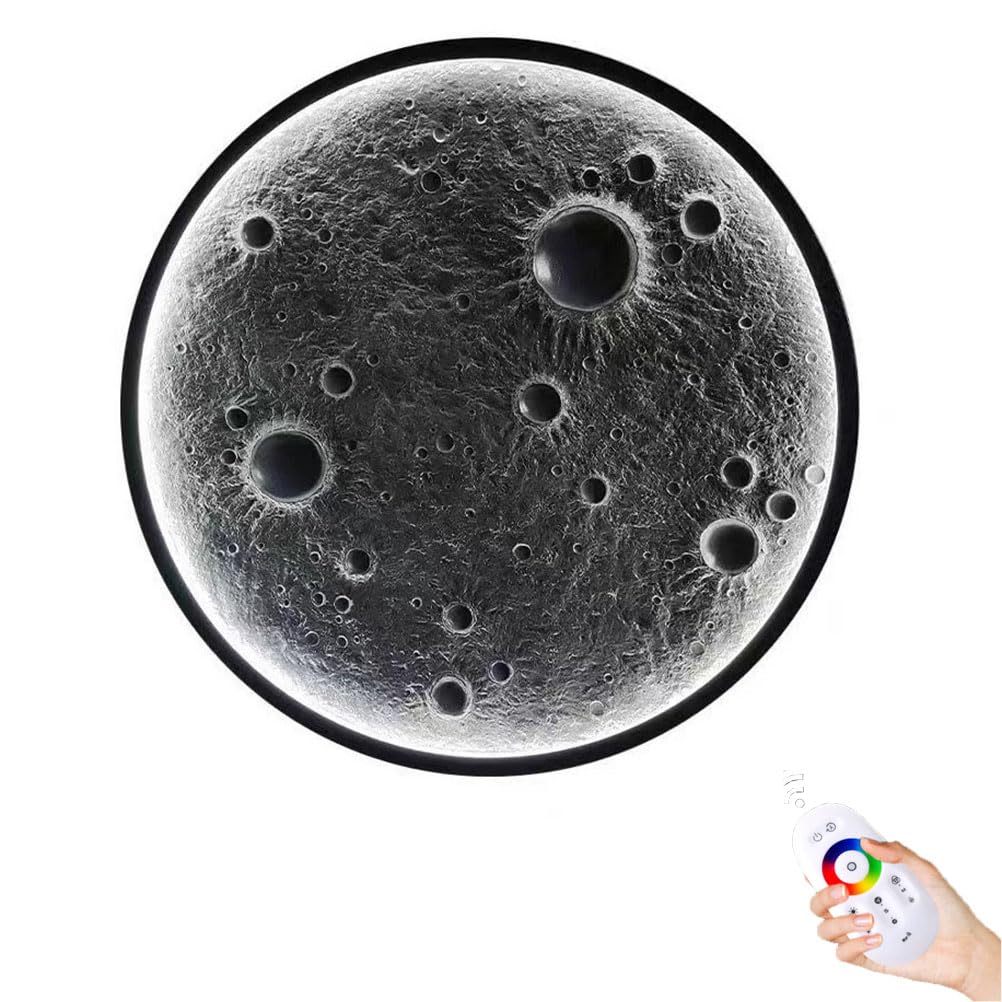 AoLa Lampada da Parete a Forma di Luna Luce da Parete per la Stanza dei Bambini dimmerabile con Telecomando Lampada Decorativa per Interni LED Round Moon Design Lampada Moderna 3D a Forma di Luna