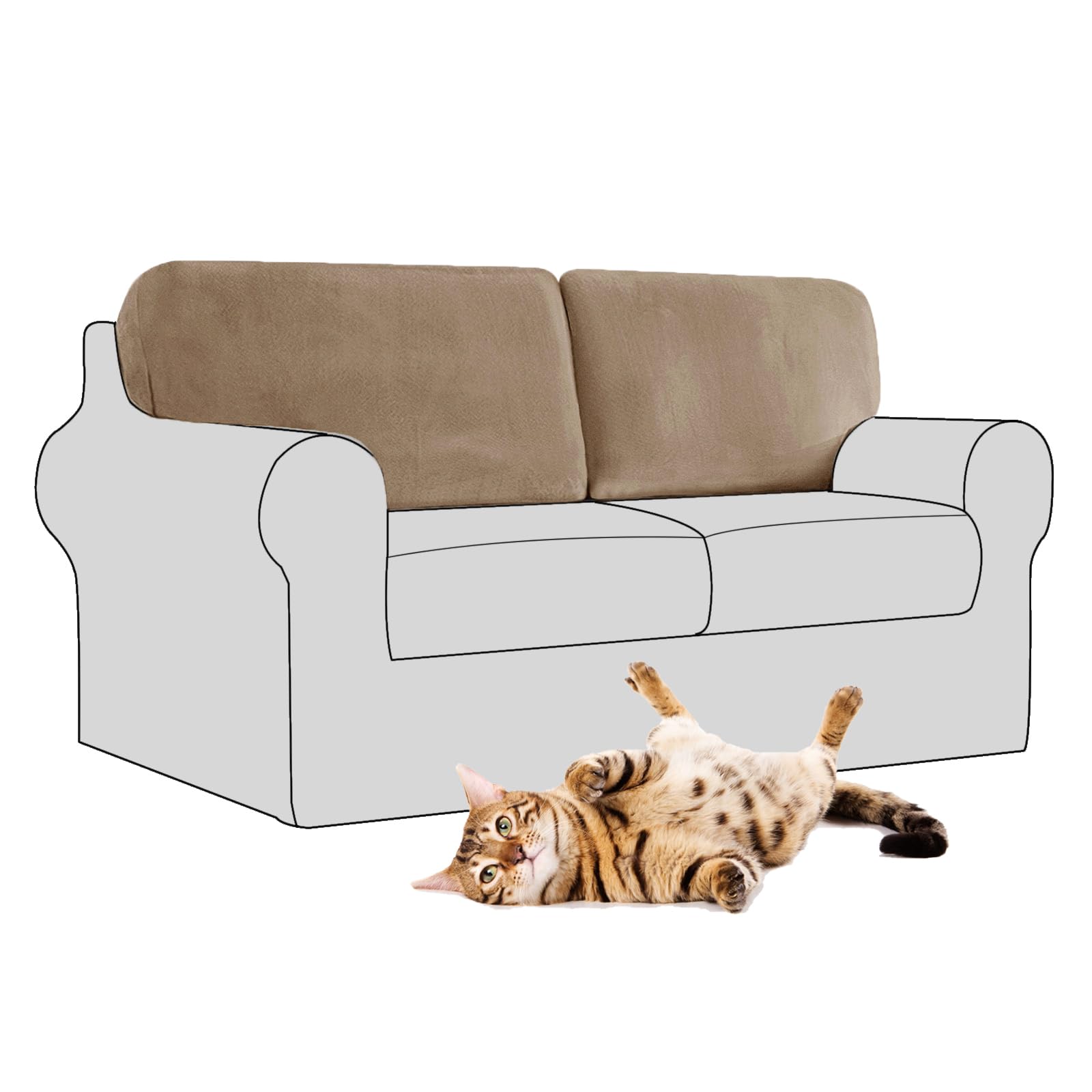 SYLC Stretch Velvet Sofa Backrest Cover, Back Cushion Covers Non-Slip Sofa Cushion Slipcovers for Couch Chesterfield Caravan RV Dinette (Sand,2 pcs Square L)