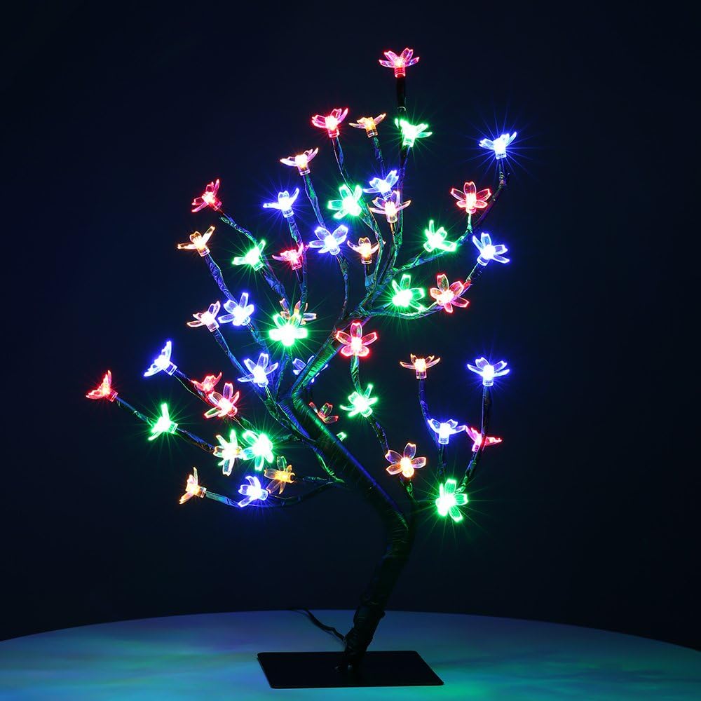 Zanflare 0.45M/17.72Inch 48LEDs Cherry Blossom Desk Top Bonsai Tree Light, Black Branches, Perfect for Home Festival Party Wedding Christmas Indoor Outdoor Decoration (Multicolor)