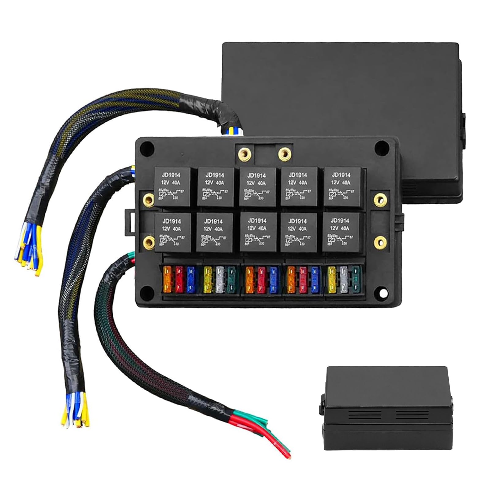 Caja Relé y Fusible 12 V con 15 Fusibles Cuchilla ATC/ATO, Caja Relé Fusible Universal Impermeable para Coche Camión Automóvil Barco Marino