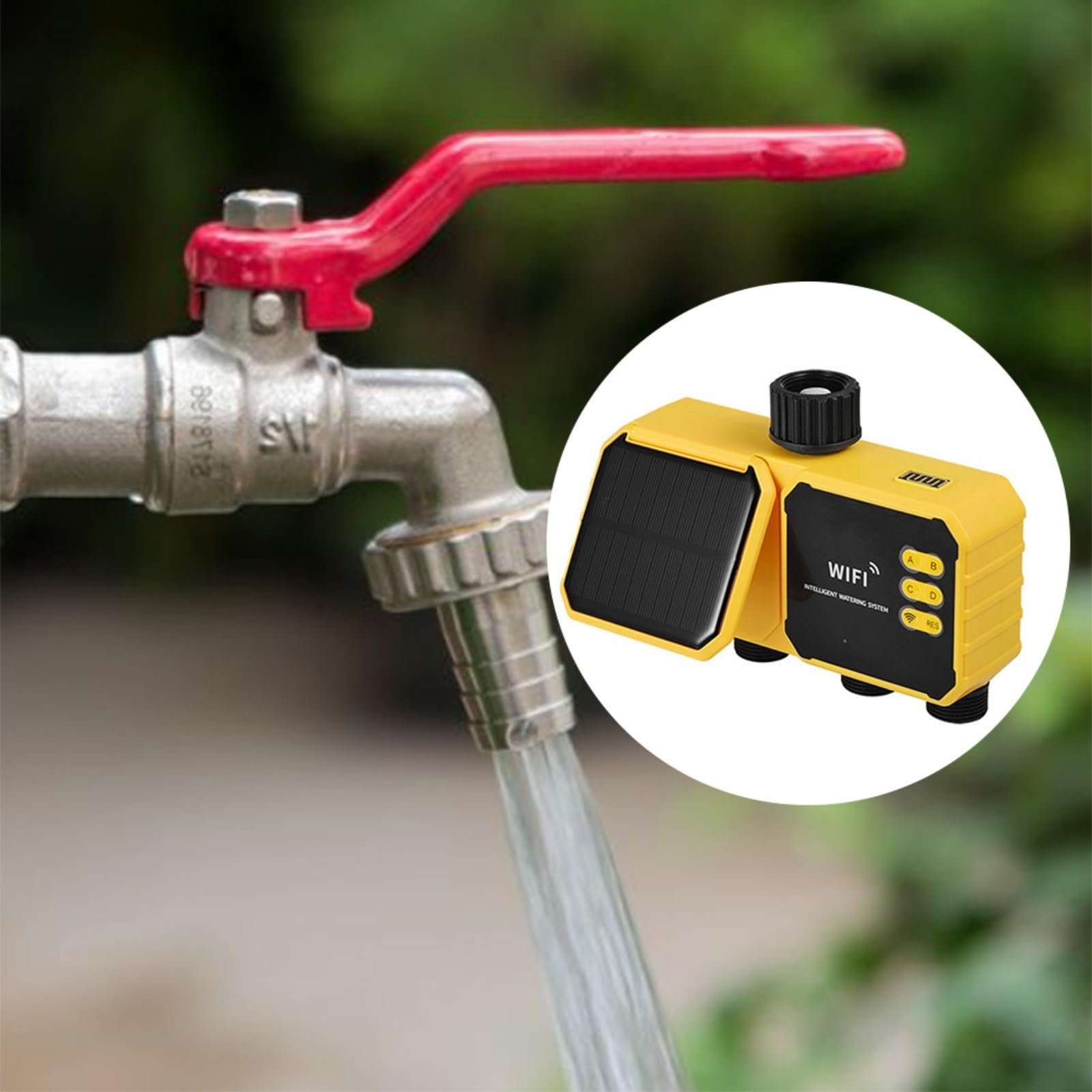 Timer di irrigazione solare con 4 canali indipendenti, regolatore automatico di irrigazione a goccia, IPX5 impermeabile programmabile dispositivo di irrigazione delle piante con USB - Backup