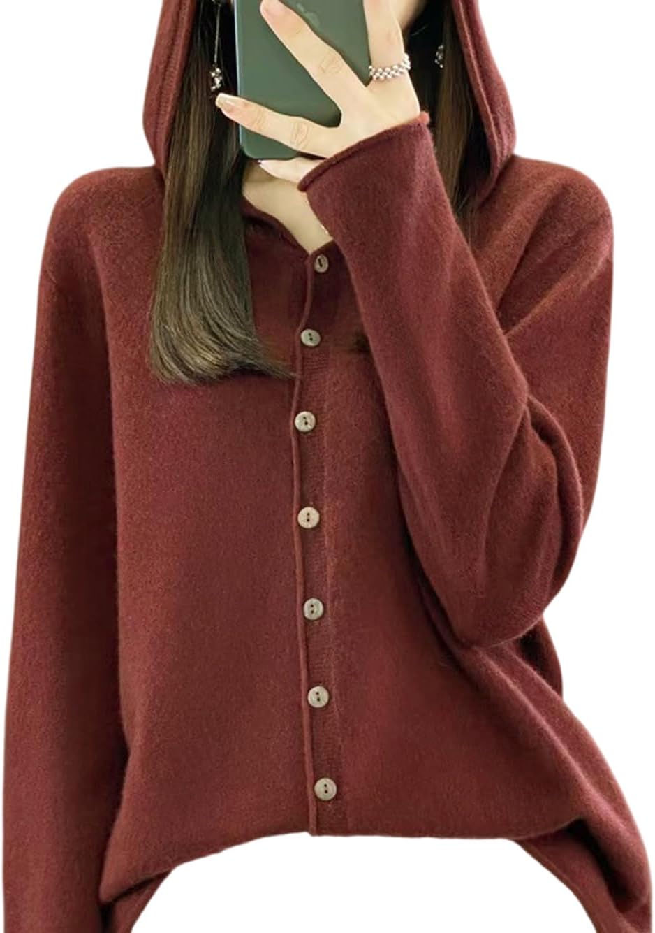 100% Merino Wool Cardigan Sweaters Women's Female Fall Winter Warm Knitted Hooded Long Sleeves(WQ019)