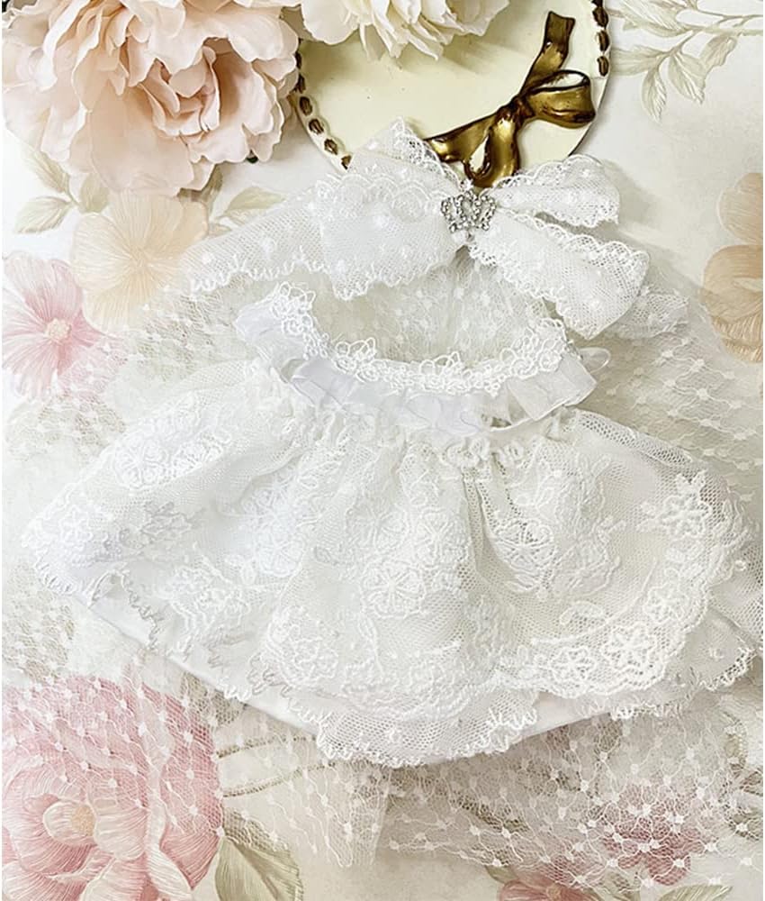 niannyyhouse 20cm Plush Doll Clothes White Lace Wedding Dress Headdress Loose 8in Doll Accessories