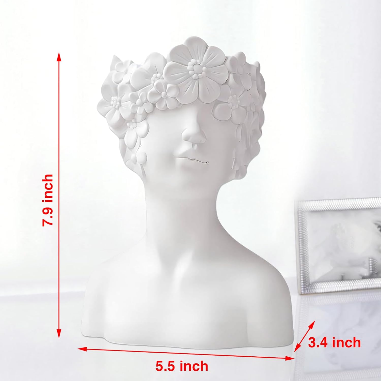 White Flower Vase,Face Vase Bust Head Shaped Ceramics Statue,Suitable for Birthday Gifts Home Office Decoration (Charming vase)