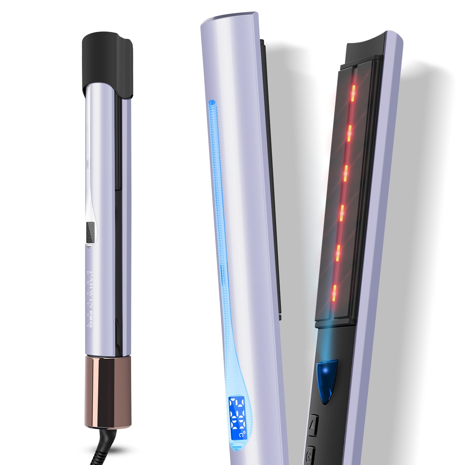 Infrared Ion Hair Straightener, 2 in 1 Straightener Curls and Straightens, Anti-frizz and Shine Effect, Dual Voltage, 14 Adjust Temp 100-230℃ Purple