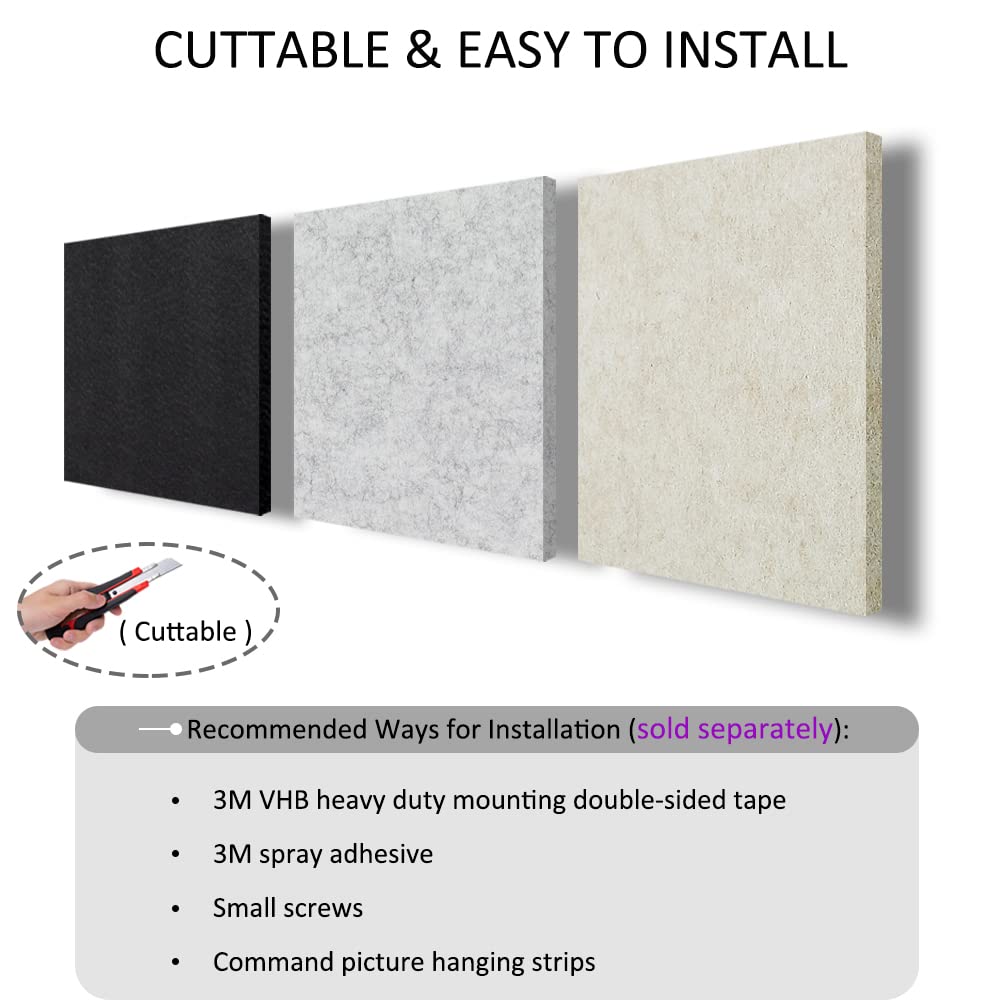 BXI Sound Absorber, 12 X 12 X 3/8 Inches 16Pcs High Density Acoustic Absorption Panel, Sound