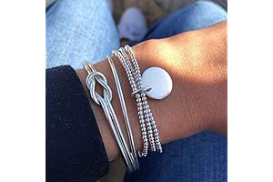 Boho Bracelet Bangles for Women - Layered Knot Bangle Stackable Silver Charm Bracelets Jewelry (Coin)