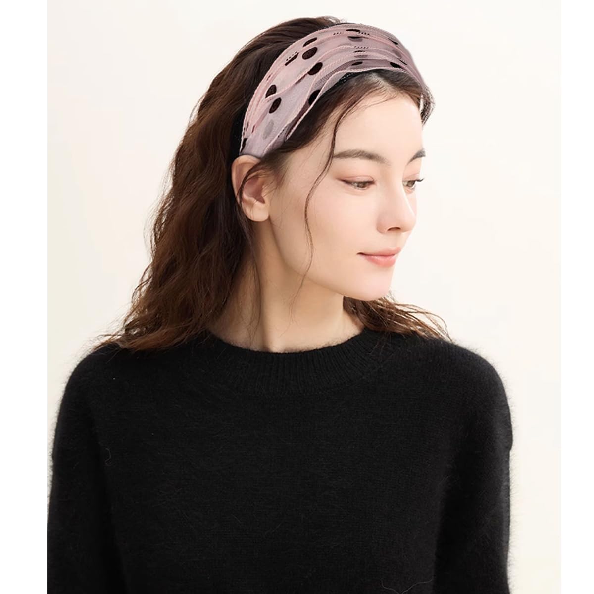 3 diademas grandes y anchas para mujeres y niñas, diadema de encaje con lunares, elegantes diademas elásticas con dientes, accesorios de moda para la cabeza, colores mezclados