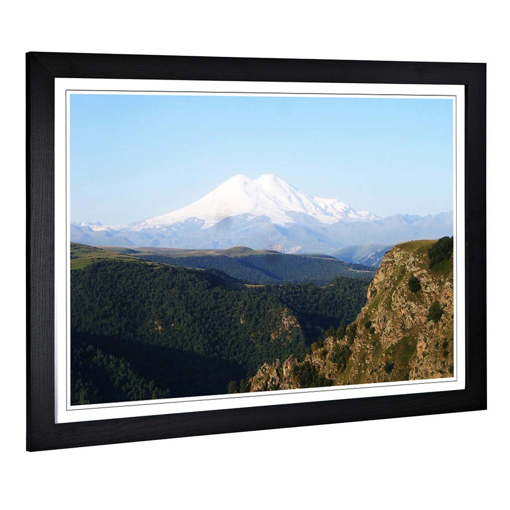 Big Box Art Framed Print of Landscape Elbrus Mountain Design | Wall Art Picture | Home Decor for Kitchen, Living Room, Bedroom, Hallway, Black, A2 / 24.5x18 Inch / 62x45cm