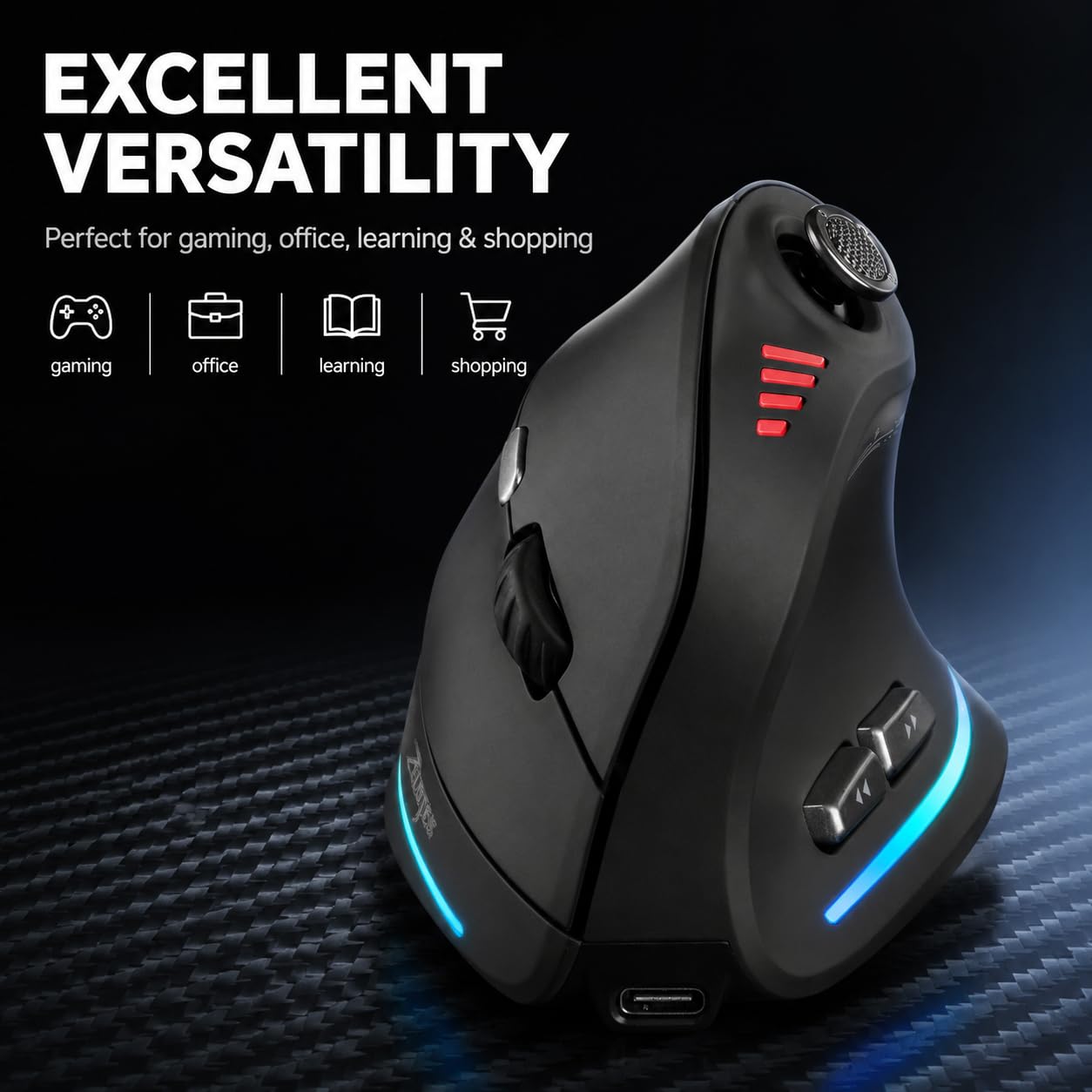 TKMARS Souris Ergonomique sans Fil avec Joystick, Souris Bluetooth Gamer Verticale 12 Boutons Programmables 24000 DPI Réglables Gaming Mouse pour PC MacBook et Ordinateurs Portables