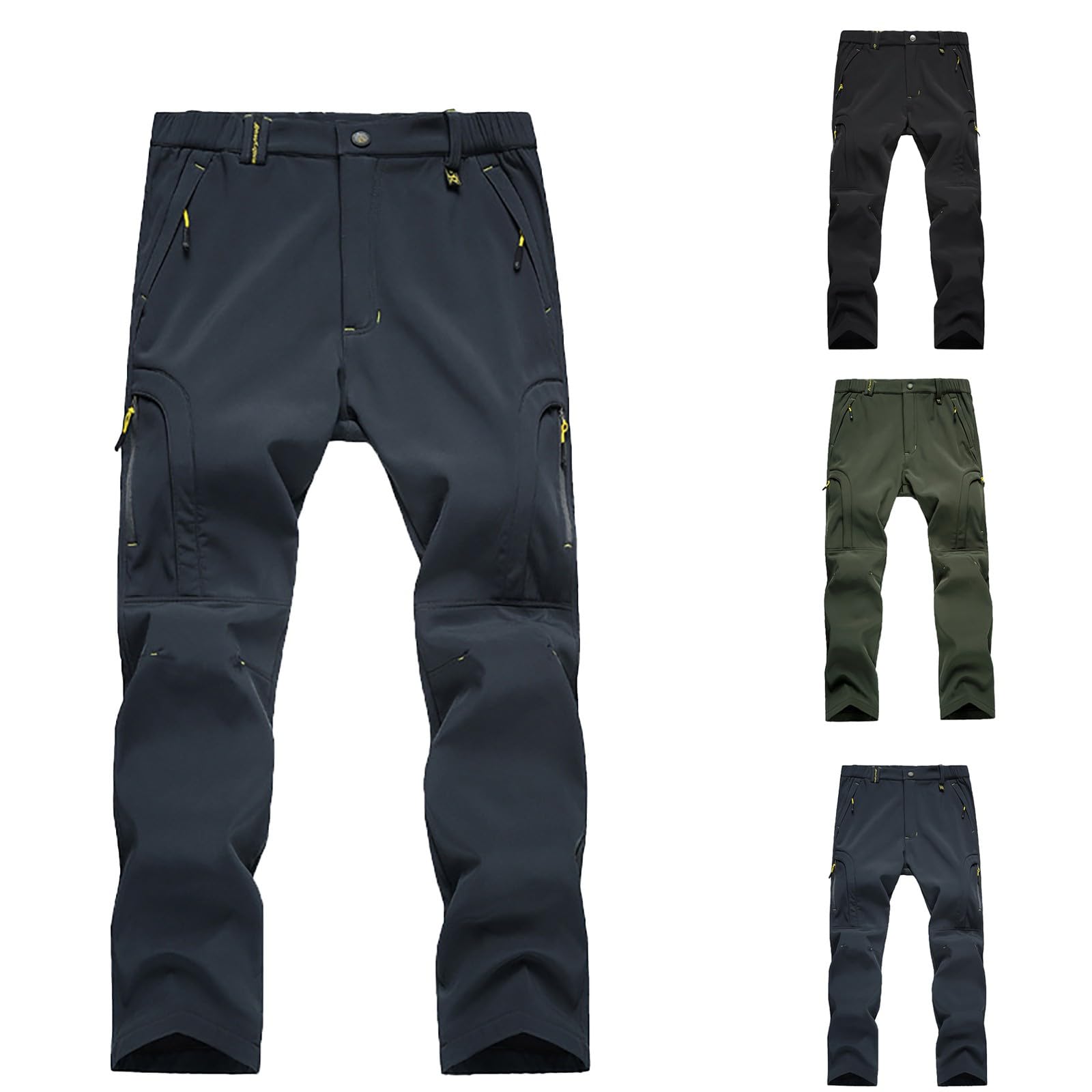 Pantalones de invierno con forro polar para hombre, impermeables, térmicos, para senderismo, senderismo, pantalones de esquí acolchados con bolsillos con cremallera, pantalones gruesos cálidos