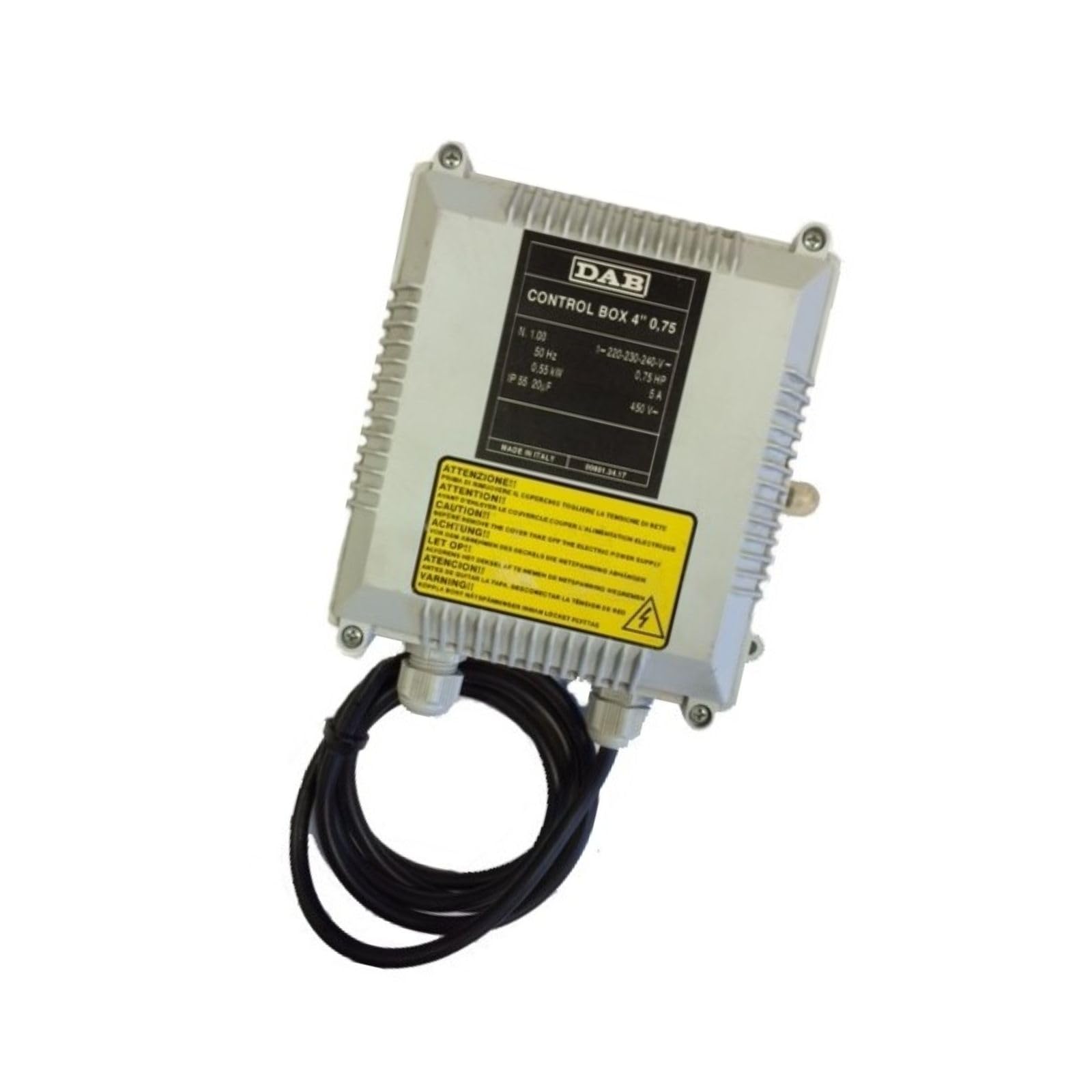 Cuadro de arranque con condensador para bombas eléctricas sumergibles 1,5 HP 1,1 kW – DAB Control Box 4"