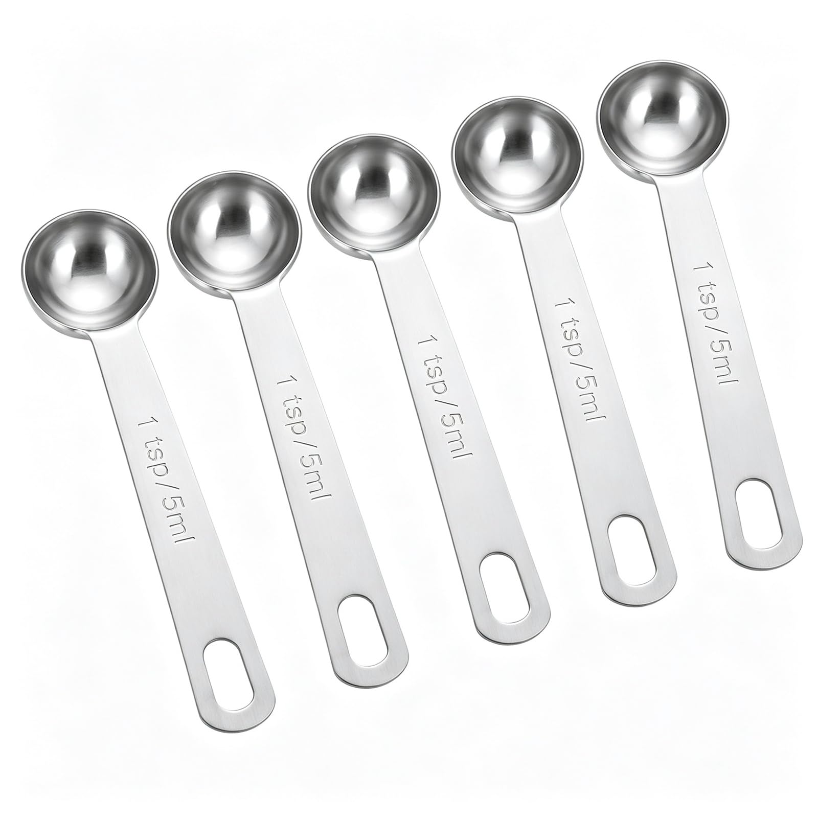 5pcs 1 Teaspoon Measuring Spoons Stainless Steel 5ml Metal Coffee Spoon